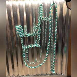 Turquoise and White Hand Braided Mule Tape Halter